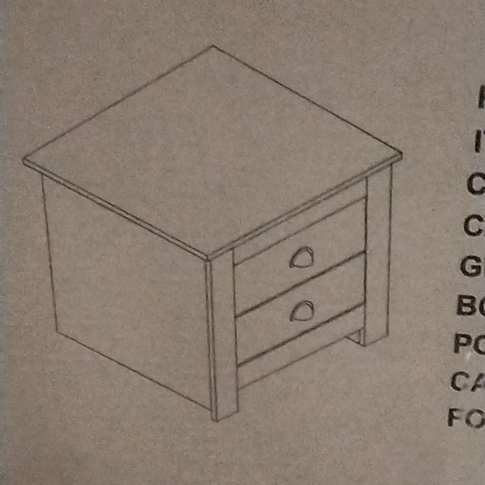 BOXED LANCASTER 2 DRAWER BEDSIDE TABLE GREY (1 BOX) 