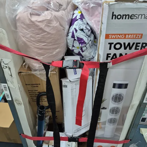 CAGE OF APPROXIMATELY 15 ASSORTED ITEMS TO INCLUDE - FAN - EXERCISE BIKE - DRINKING CUP - ETC - COLLECTION ONLY