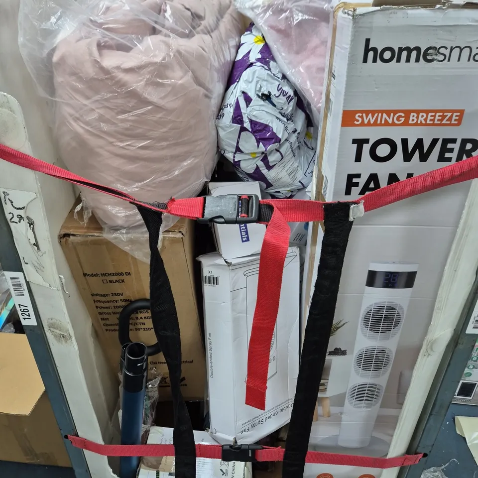 CAGE OF APPROXIMATELY 15 ASSORTED ITEMS TO INCLUDE - FAN - EXERCISE BIKE - DRINKING CUP - ETC - COLLECTION ONLY