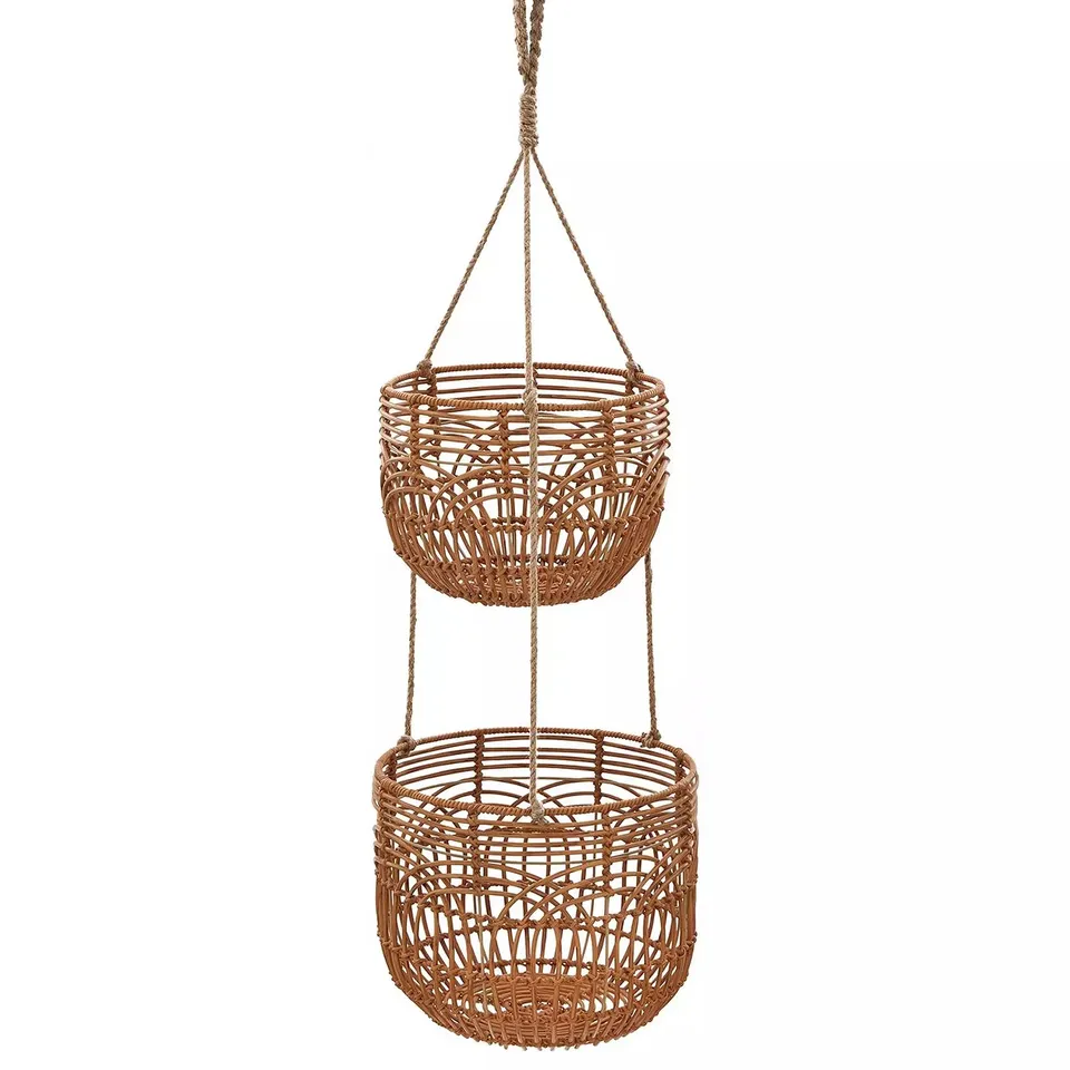 SET OF 2 RATTAN STYLE HANGING BASKETS 