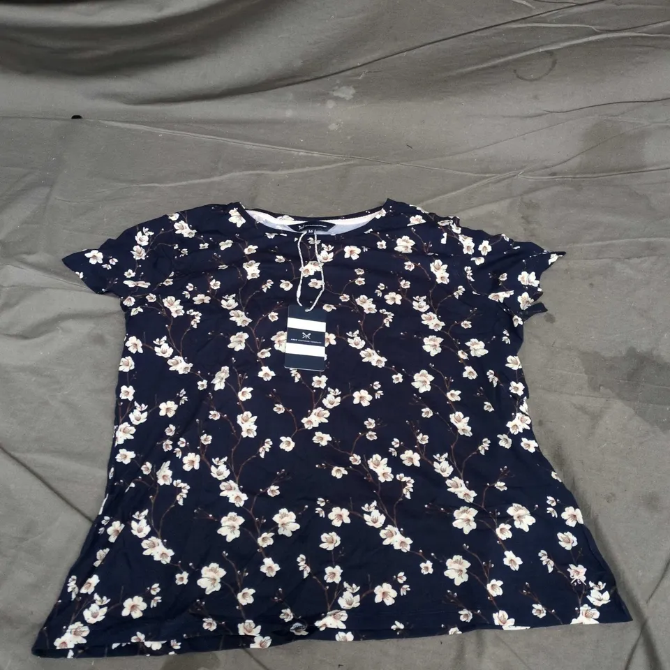 CREW CLOTHING COMPANY PRINTED T-SHIRT NAVY FLORAL, WOMEN'S, SIZE 16