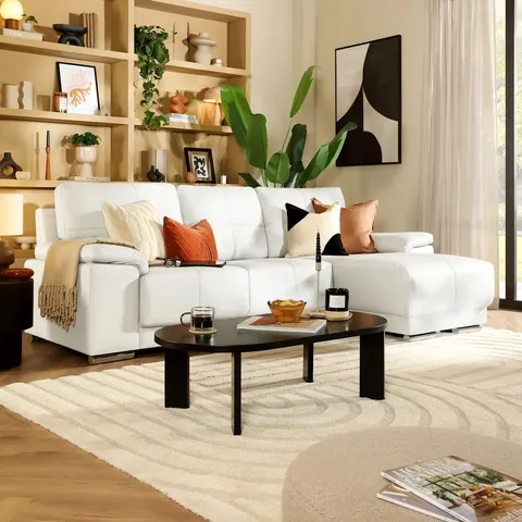 BOXED KANSAS L-SHAPED CORNER SOFA, RIGHT HAND FACING, WHITE PREMIUM FAUX LEATHER (2 BOXES)