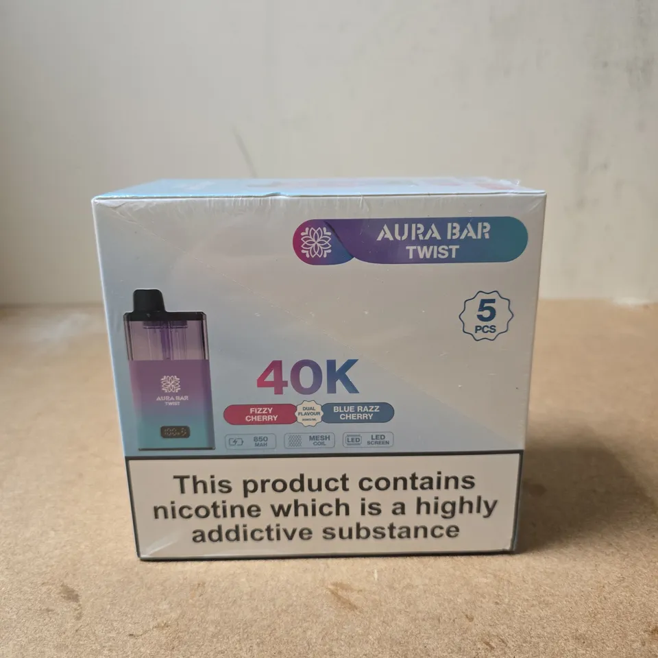 SEALED AURA BAR TWIST 40K VAPE – 5 PACK