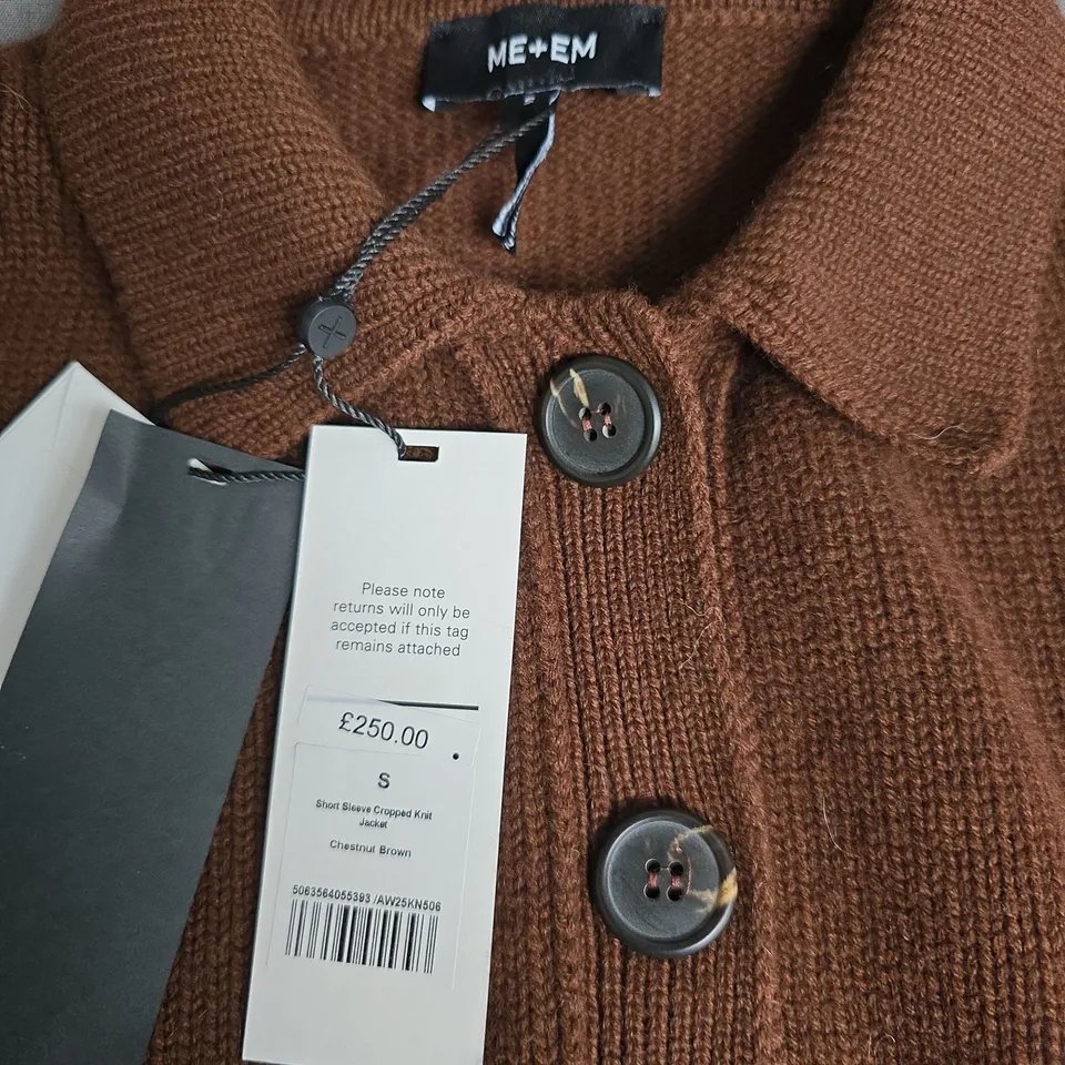 ME + EM SHORT SLEEVE CROPPED KNIT JACKET ON CHESTNUT BROWN - S