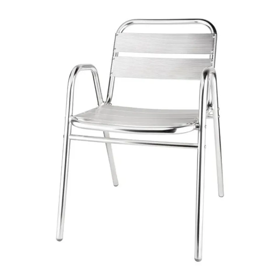 BRAND NEW BOLERO ALUMINIUM STACKING CHAIRS ARCHED ARMS (4 PACK)