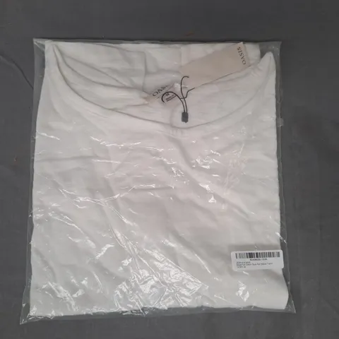 OASIS ESSENTIAL COTTON SLUB ROLL SLEEVE T-SHIRT IN IVORY SIZE MEDIUM