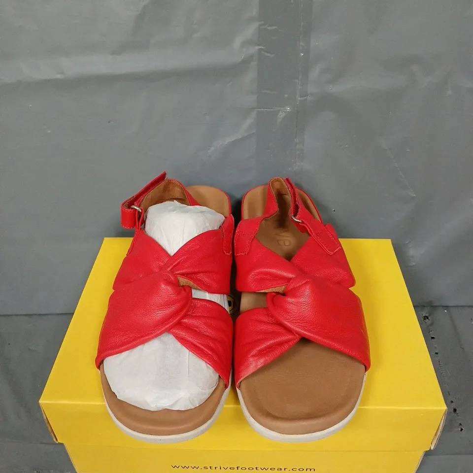 BOXED PAIR OF STRIVE TAHITI RED SANDALS - UK SIZE 6