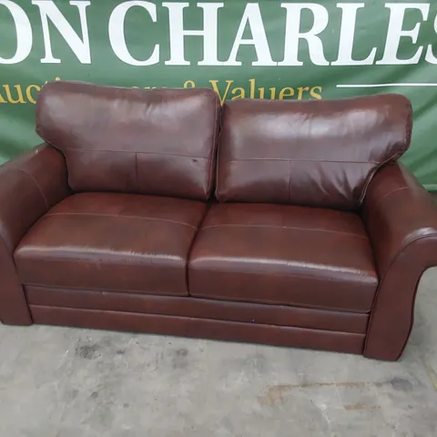 DESIGNER THREE SEATER SOFA CHESTNUT LEATHER