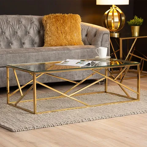 BOXED EDGAR COFFEE TABLE FOR LIVING ROOM FURNITURE, 120CM RECTANGULAR METAL CENTRE TABLE