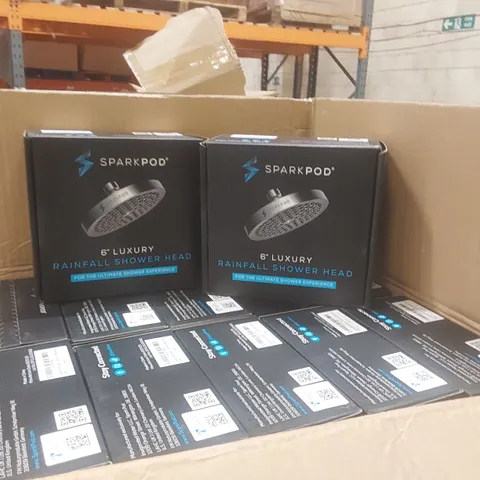 PALLET CONTAINING A LARGE QUANTITY OF SPARKPOD RAINFALL SHOWER HEADS ECT