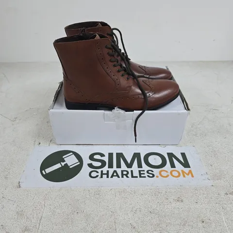 BOXED PAIR OF LEATHER COLLECTION LACE BOOTS IN BROWN - UK 5