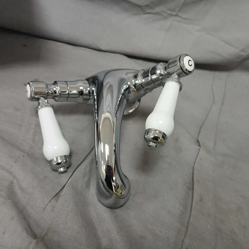 HENBURY LEVER BASIN MIXER CP KB05 – CHROME WITH WHITE CERAMIC HANDLES