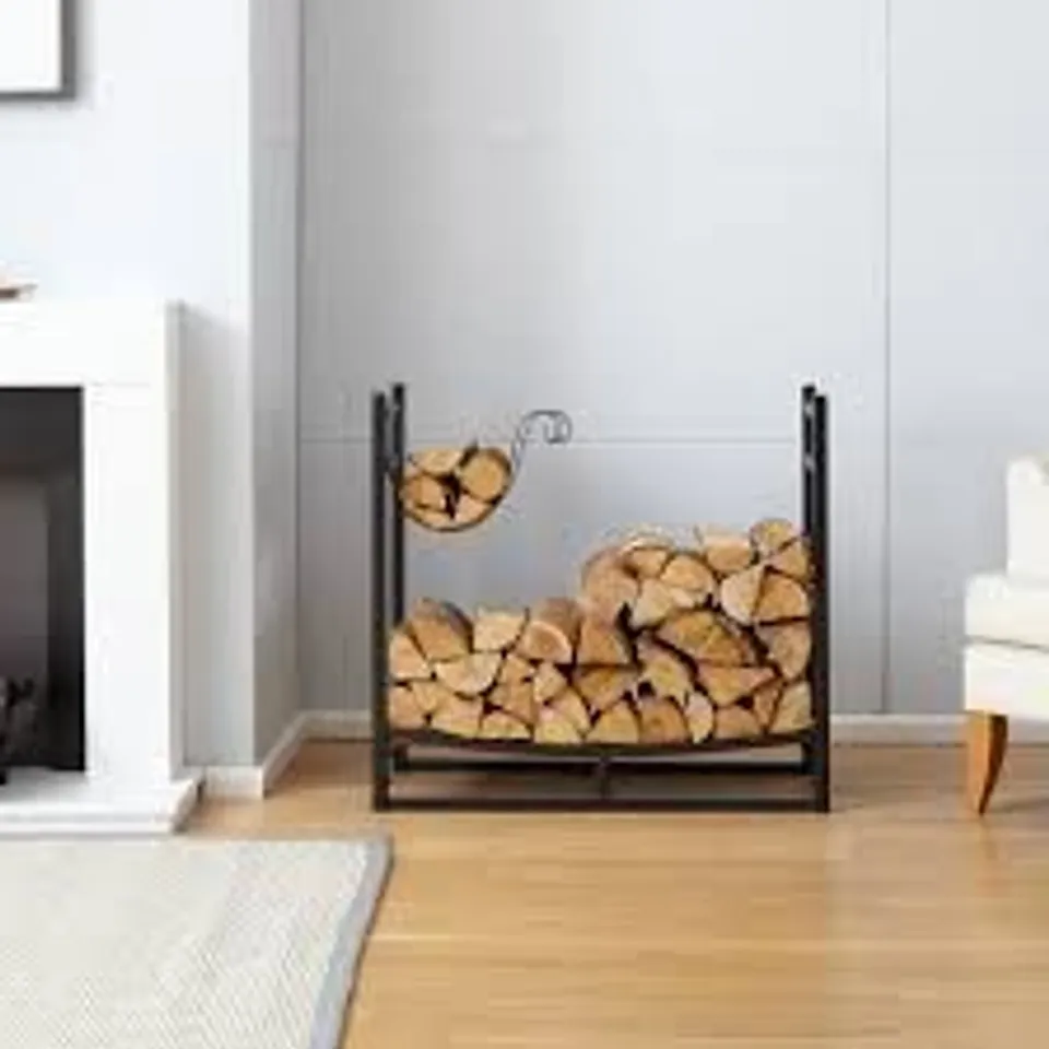 BOXED NEO BLACK INDOOR FIREWOOD LOG RACK WITH HOOKS