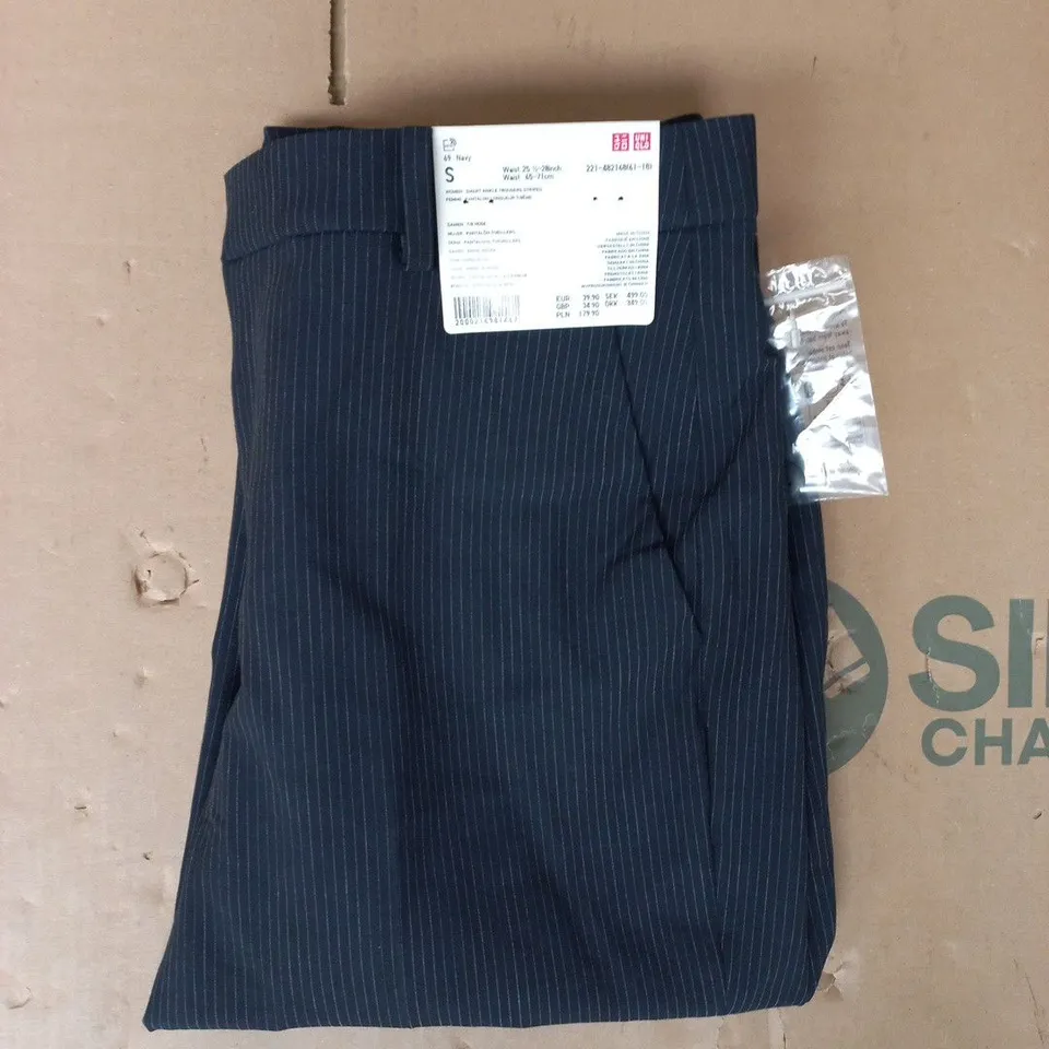 UNIQLO WOMEN'S SMART ANKLE STRIPED TROUSERS IN NAVY SIZE SMALL