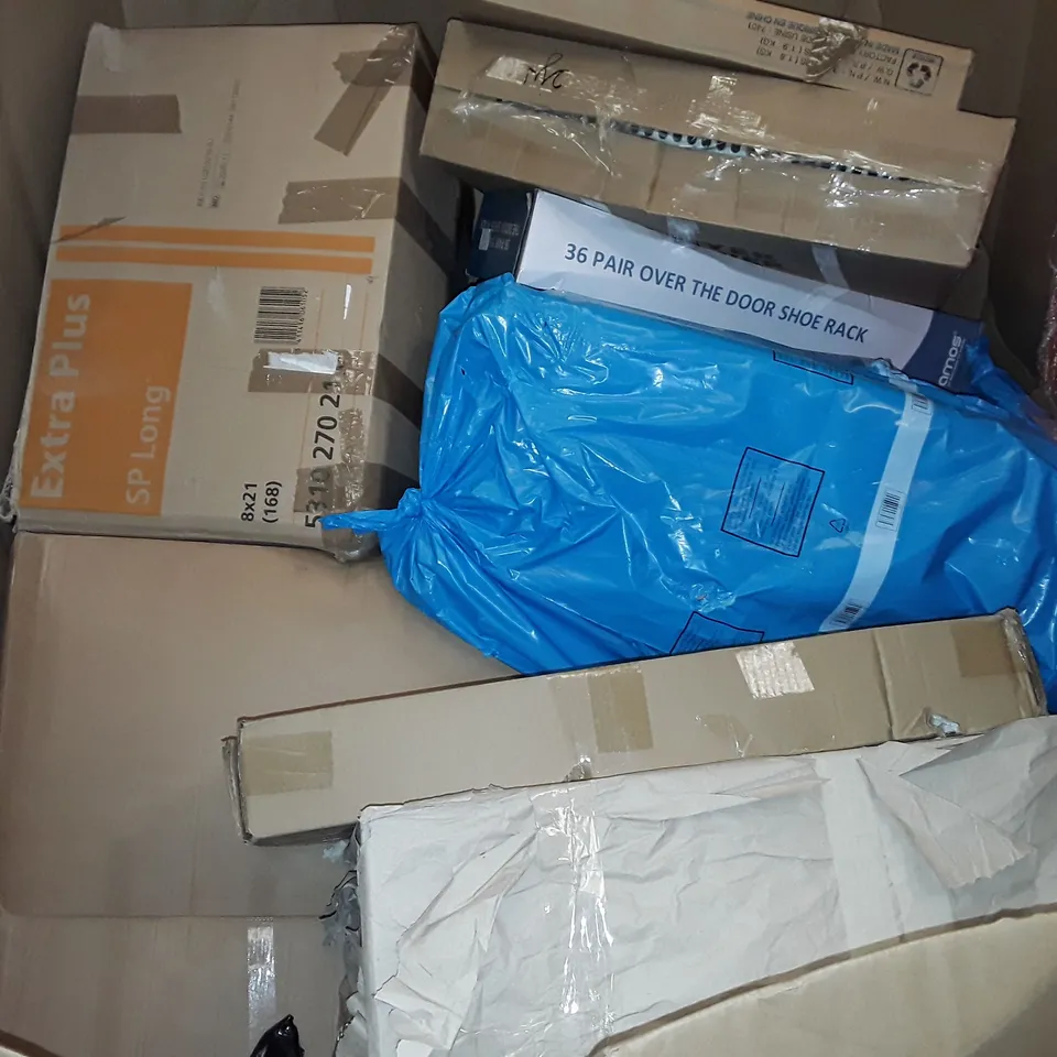 PALLET OF ASSORTED HOUSEHOLD ITEMS TO INCLUDE FOLDING BATHTUB, STORAGE OTTOMAN, CAMPING TENT AND LAUNDRY HAMPER
