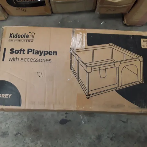 BOXED KIDOOLA SOFT PLAY PEN WITH ACCESSORIES- GREY