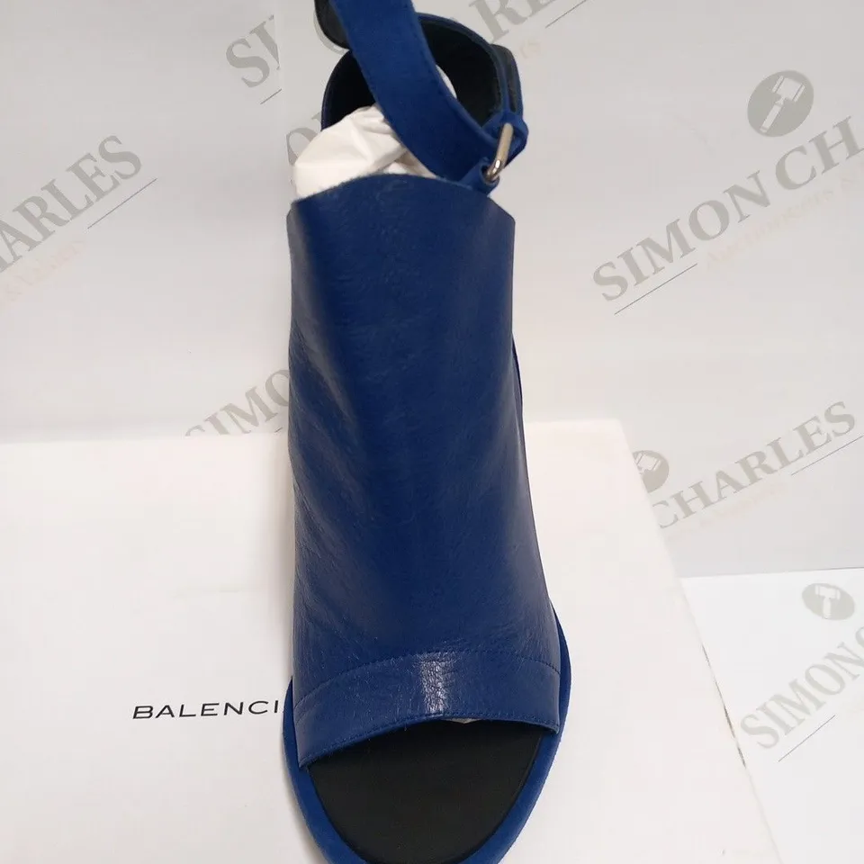 BOXED PAIR OF BALENCIAGA BLUE INDIGO LEATHER SANDAL SIZE 36