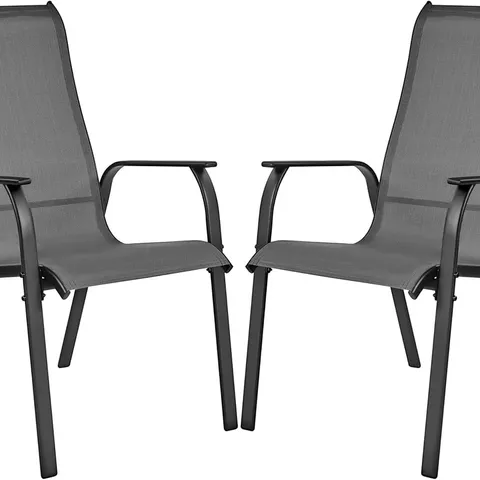 BOXED YAHEETECH OUTDOOR TEXTELINE STACKABLE DINING CHAIRS, SET OF 2 GARDEN CHAIRS WITH BACKREST/ARMRESTS BLACK