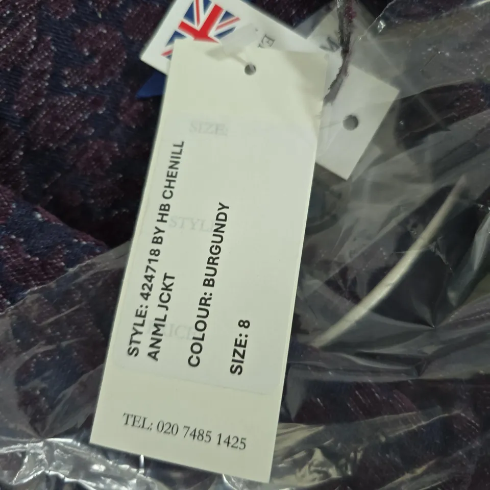 HELENE BERMAN LONDON BURGUNDY JACKET – UK SIZE 8, MADE IN ENGLAND