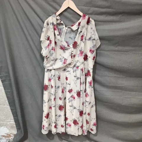 HELL BUNNY FLORAL DRESS – CREAM WITH PINK & RED ROSES 4XL SIZE