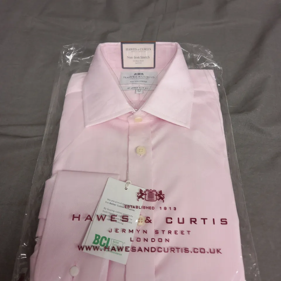 SEALED HAWES & CURTIS NON IRON STRETCH ST JAMES SLIM FIT SHIRT IN PINK -15.5