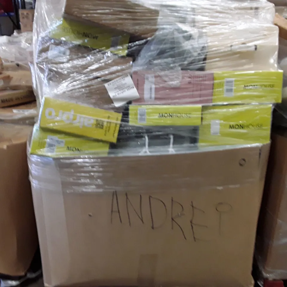 PALLET CONTAINING AN ASSORTMENT OF HOUSEHOLD ITEMS TO INCLUDE HEATED FOOT WARMER, SMART HEATED VEST AND ELECTRIC BLANKETS ECT