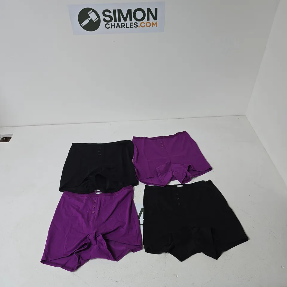 BONPRIX WOMEN’S SHORTS – BLACK & PURPLE (4-PACK) UK S