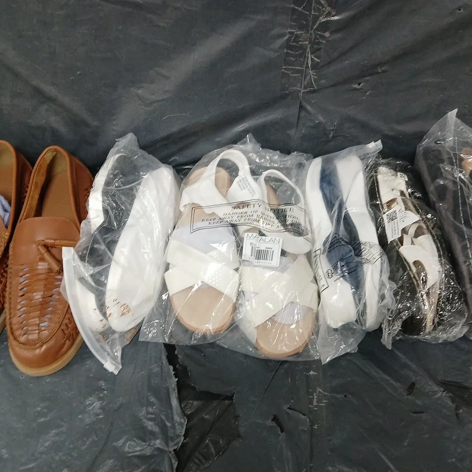 BOX OF APPROXIMATELY 15 PAIRS OF UNBOXED ASSORTED SHOES IN VARIOUS COLOUR, STYLES AND SIZES