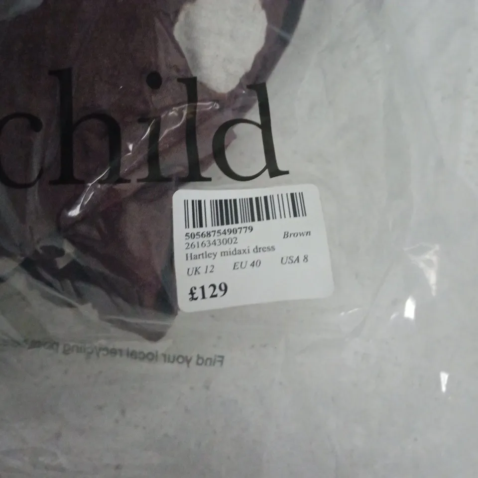 NOBODYS CHILD HARTLEY MIDAXI DRESS – BROWN, UK 12 (EU 40, USA 8)