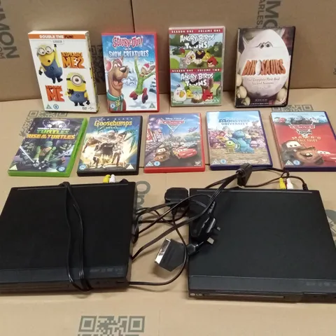BOX TO CONTAIN A LARGE NUMBER OF ANIMATED & KIDS FILMS, INCLUDING DVD PLAYERS 