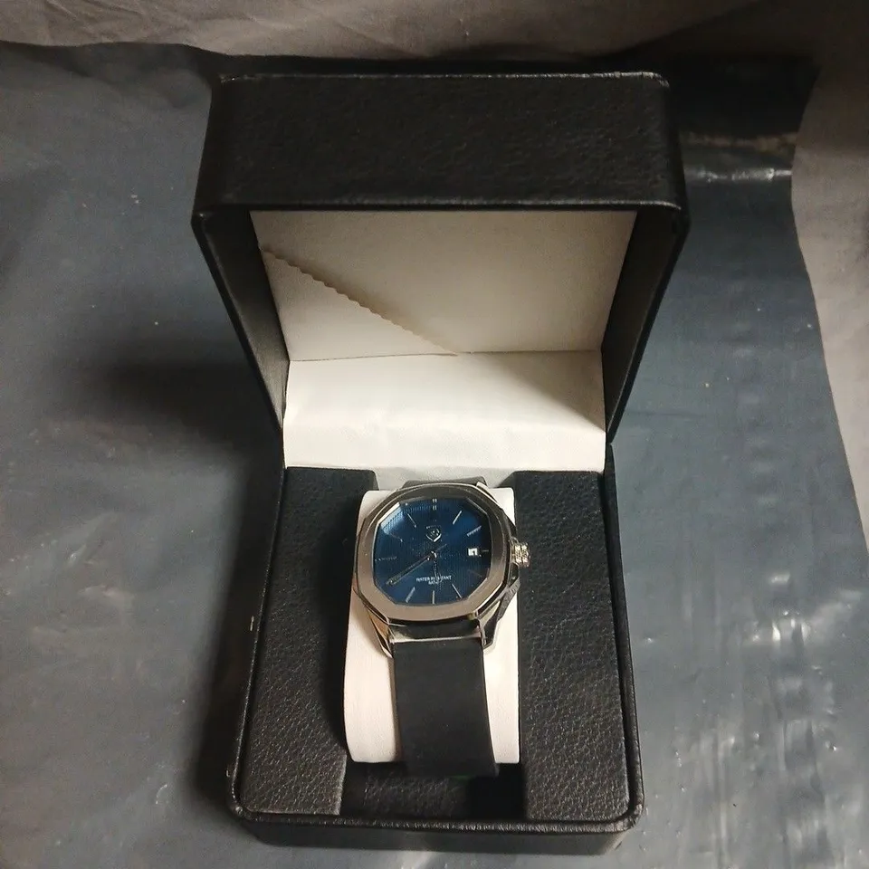 Raymond Gaudin Watch – Blue dial, black strap, boxed