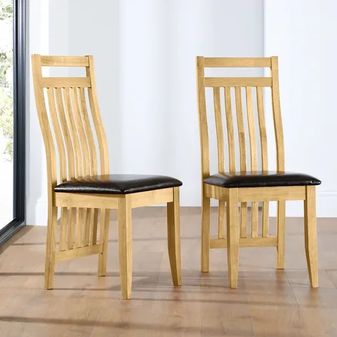 BOXED BALI OAK DINING CHAIR, BROWN CLASSIC FAUX LEATHER & NATURAL OAK FINISHED SOLID HARDWOOD (1 BOX)