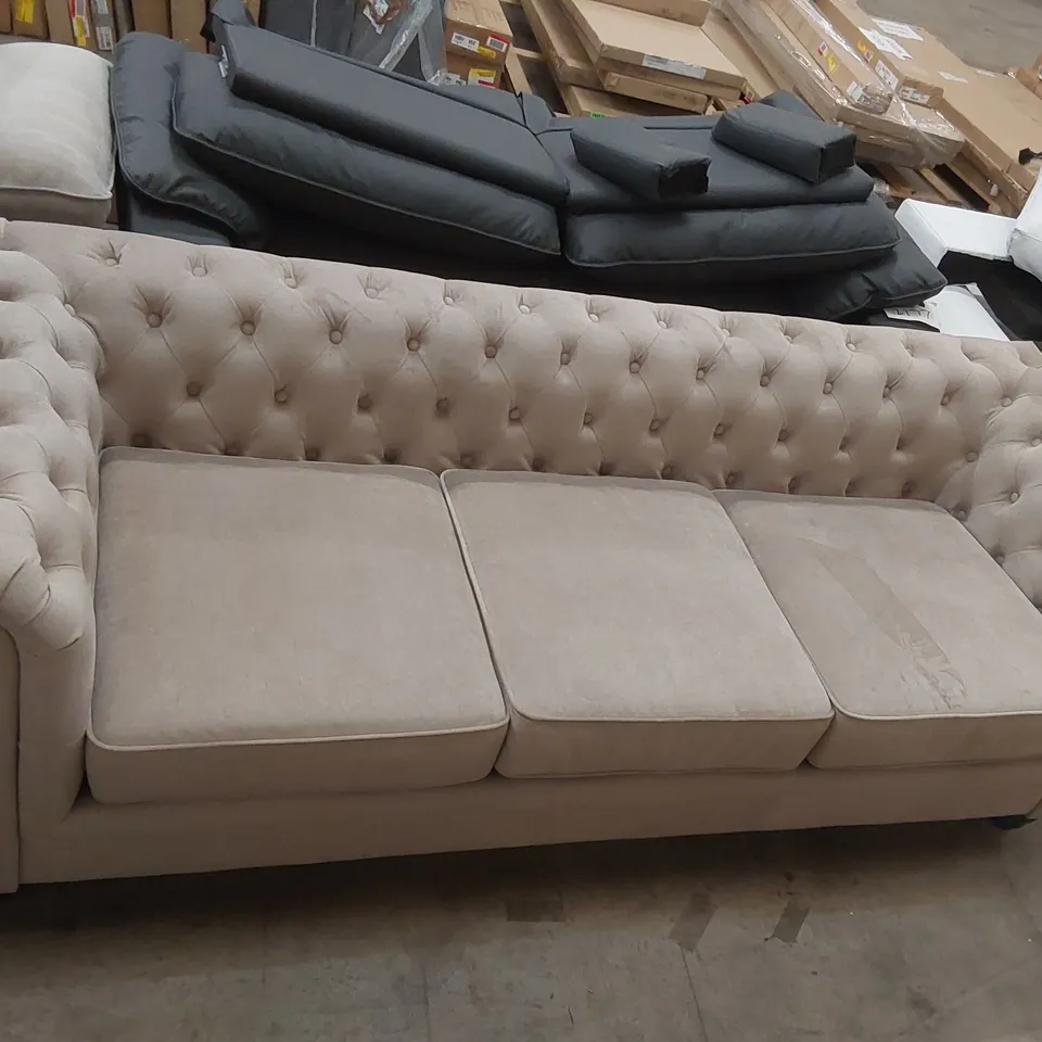 DESIGNER 3 SEATER BUTTON TUFTED FABRIC SOFA 