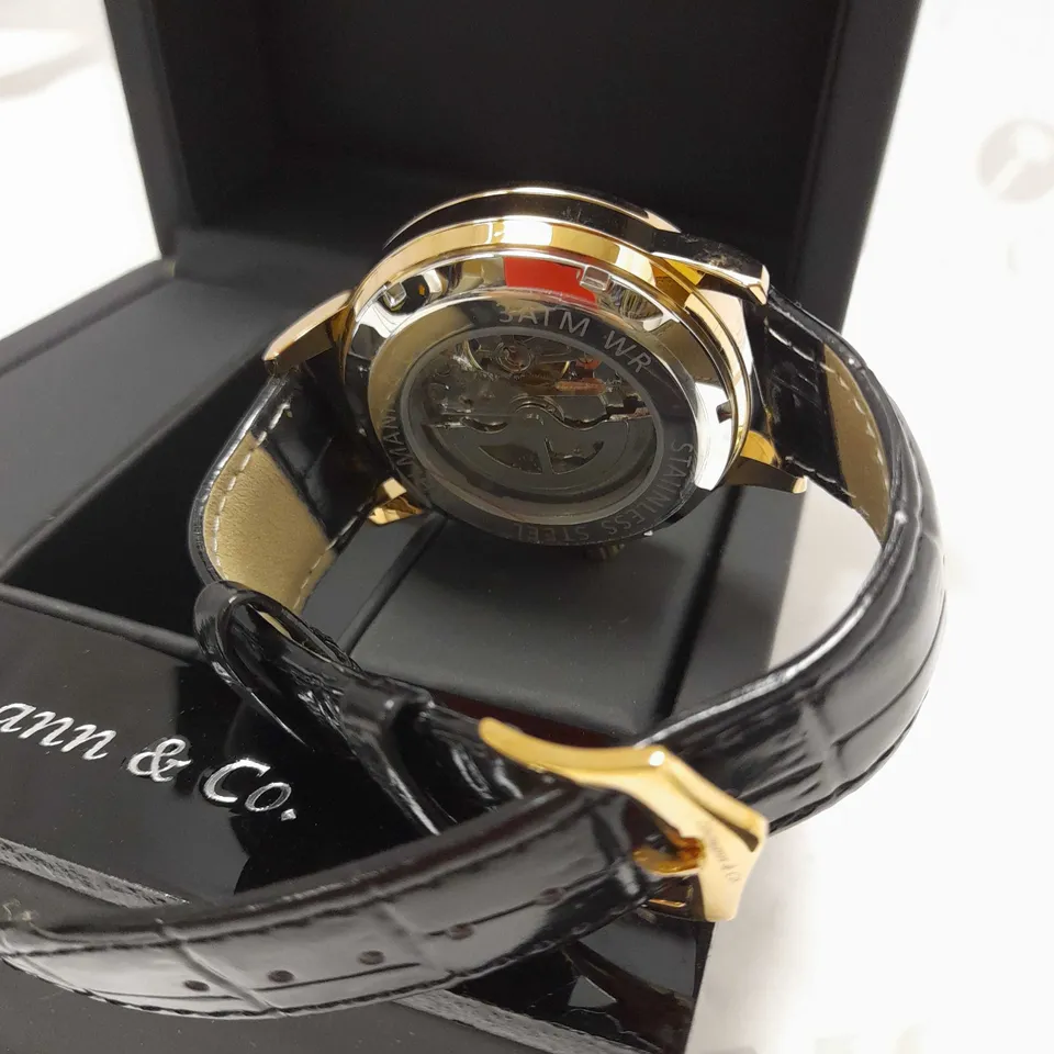 ZIHLMANN & CO ROSE GOLD EFFECT BLACK LEATHER STRAP WRISTWATCH