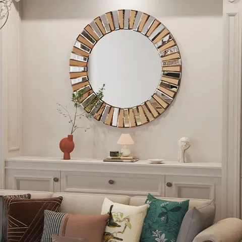 BOXED MORITZ ROUND WOOD WALL MIRROR