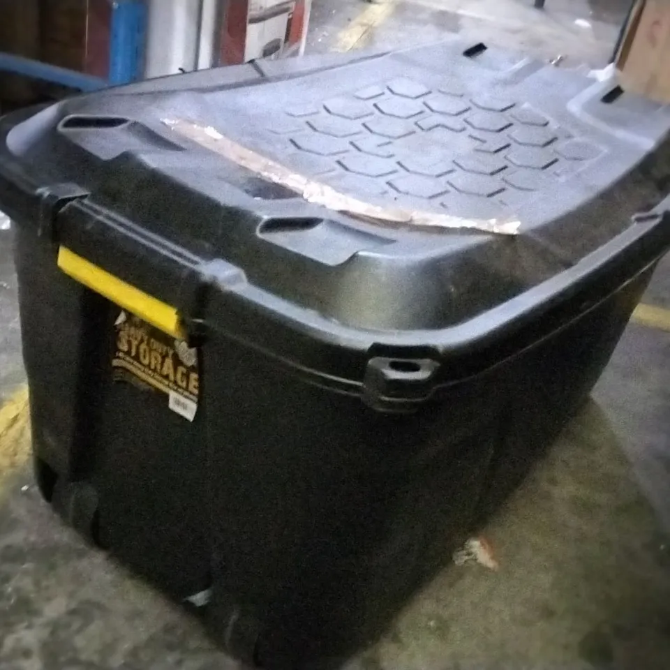 THREE HEAVY DUTY STORAGE BOXES ON WHEELS