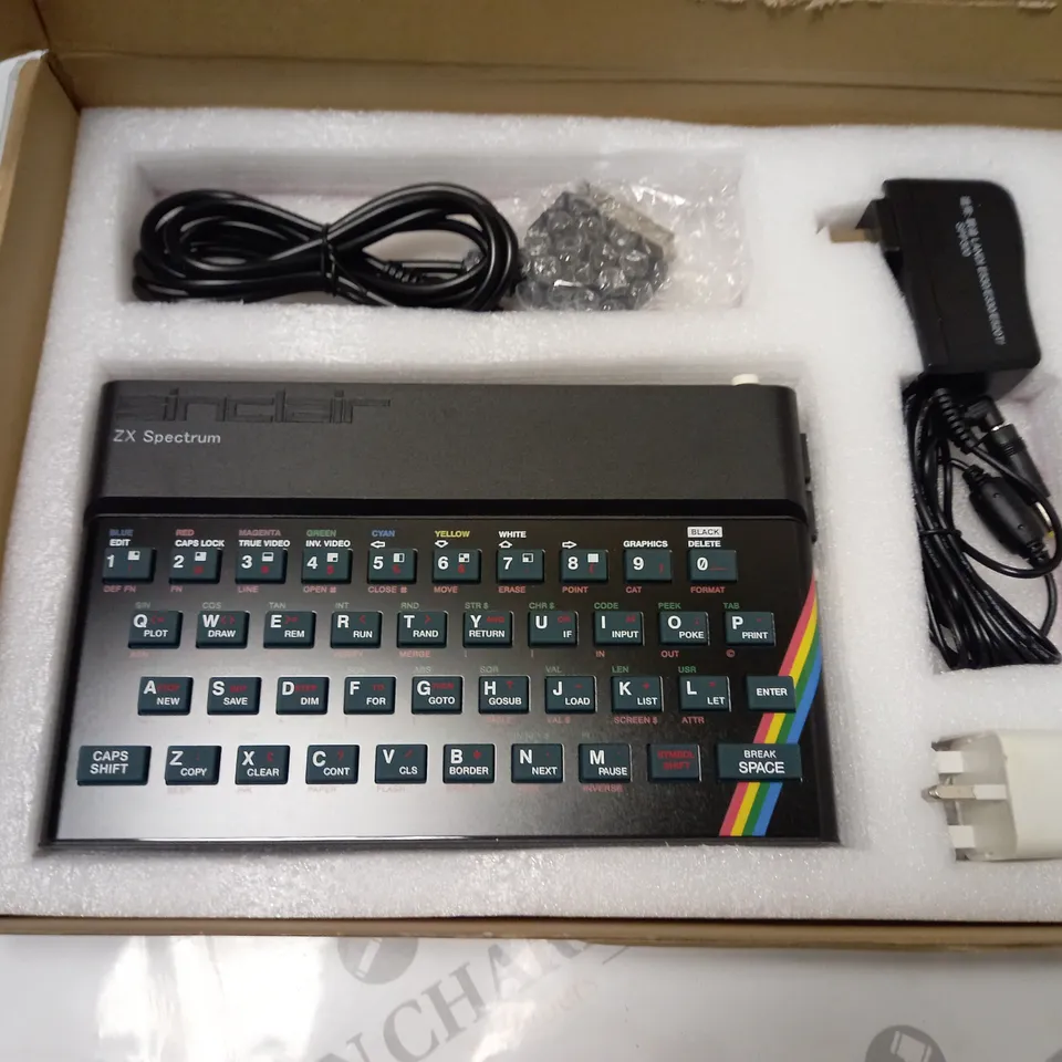 BOXED SINCLAIR ZX SPECTRUM WITH SCART CONVERTOR CABLE, POWER SUPPLY AND ADAPTOR