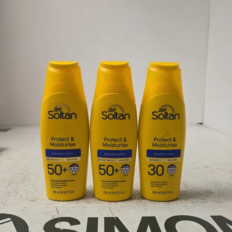 BOOTS SOLTAN PROTECT & MOISTURISE SUNCARE LOTION TRIO – 3 X 200ML SPF 30+/50+