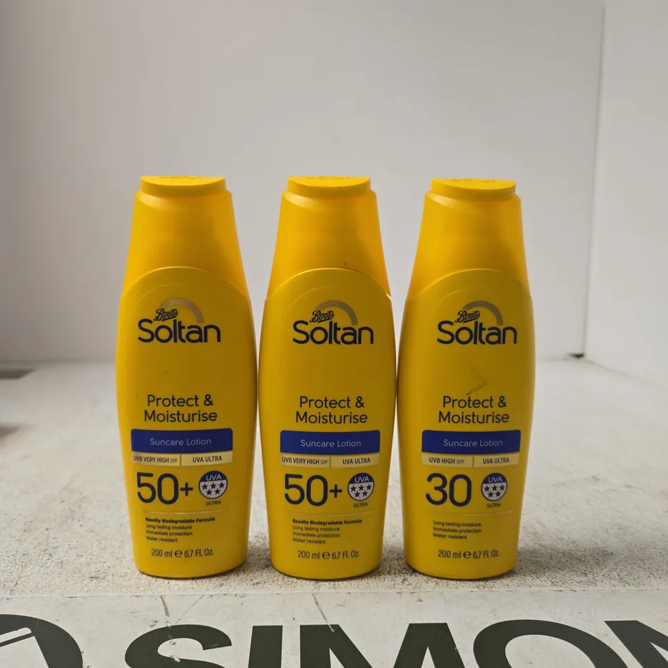 BOOTS SOLTAN PROTECT & MOISTURISE SUNCARE LOTION TRIO – 3 X 200ML SPF 30+/50+