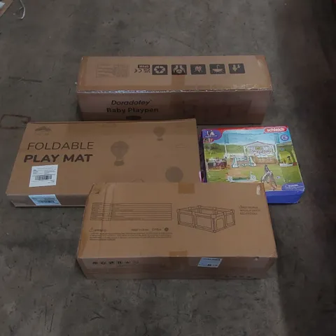 PALLET OF ASSORTED ITEMS TO INCLUDE: PLAYPENS, PLAYMAT, KIDS HORSE CLUB TOY ECT