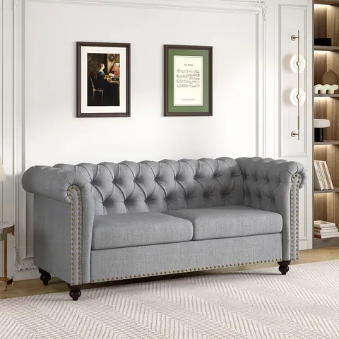 BOXED CARLENE UPHOLSTERED SOFA - GREY (2 BOXES)