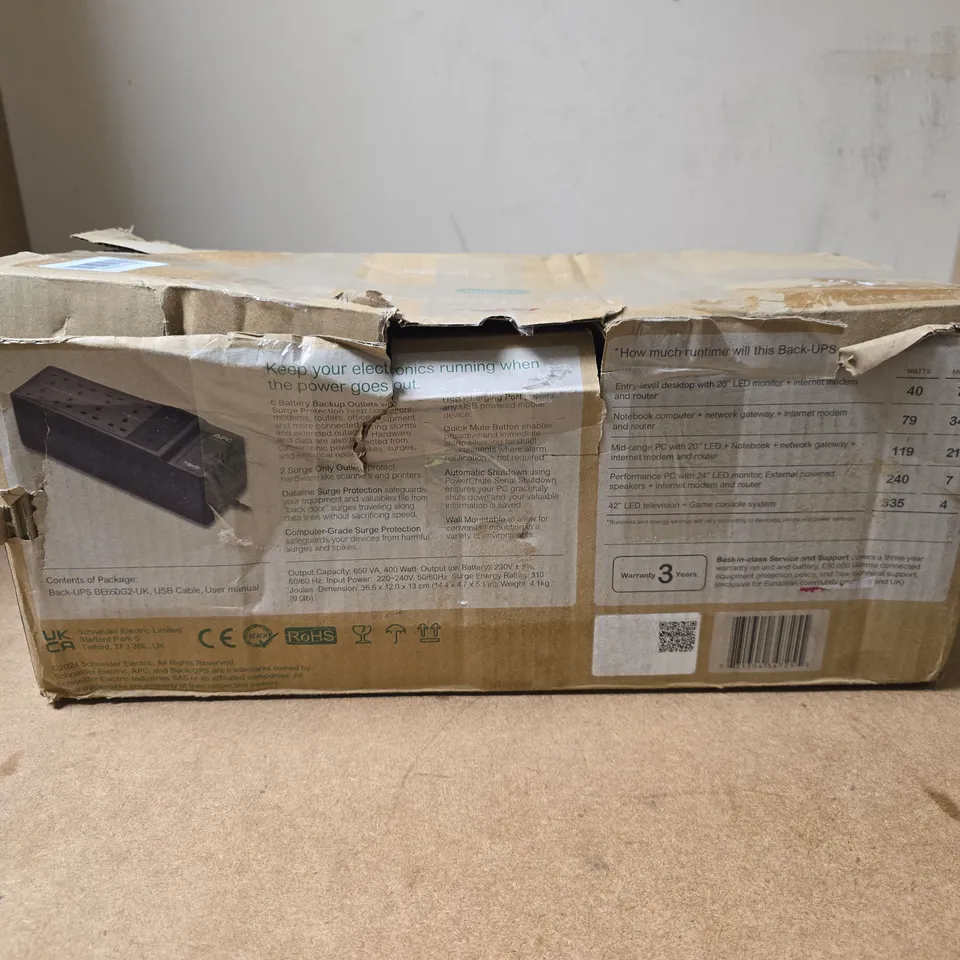 APC BATTERY BACK-UPS BE650G2-UK BOXED