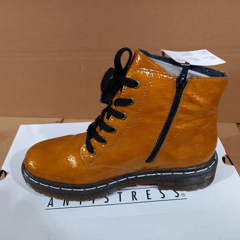 RIEKER OCHRE LACE UP ANKLE BOOTS - OCHRE - UK SIZE 6.5