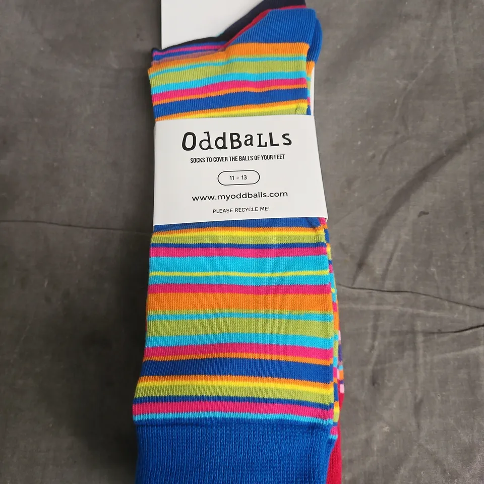 ODDBALLS SOCKS – MULTICOLOURED STRIPED SOCKS, UK SIZE 11–13 - X3