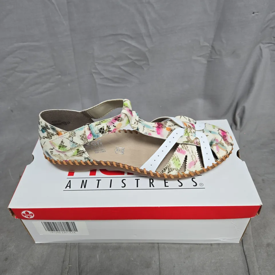 RIEKER FARBE MULTI COLOUR SANDALS SIZE 41 BOXED