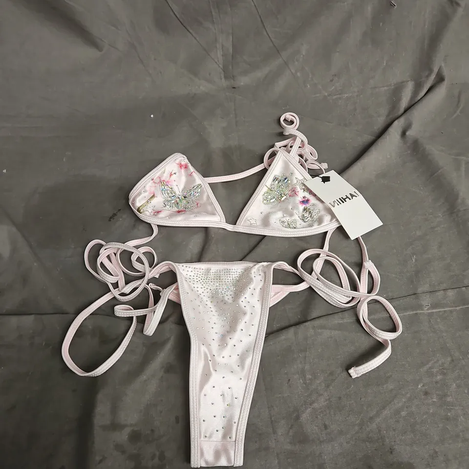 NIIHAI BUTTERFLY RHINESTONE TIE BIKINI IN ROSE PINK SATIN SIZE XS