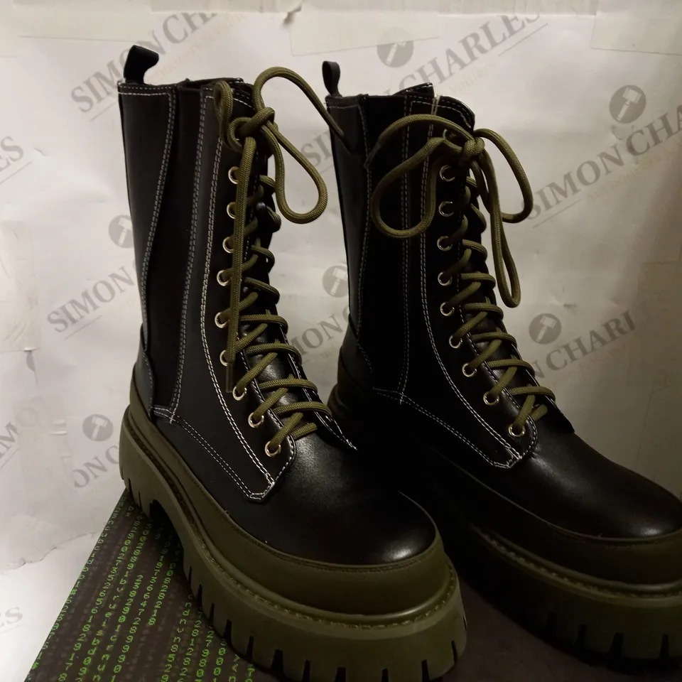 KOI VEGAN DYNASTY OF KREE KHAKI LACE UP BOOTS - SIZE 6