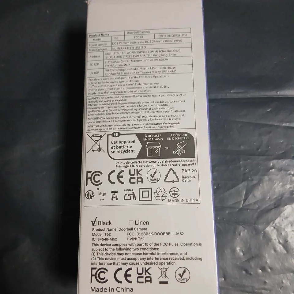 DOORBELL CAMERA – MODEL T52, BOXED