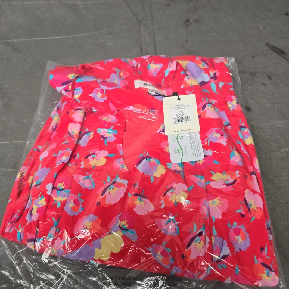 RO&CO PINK CARNATION DITSY PRINT TIE-BACK DRESS, UK 16