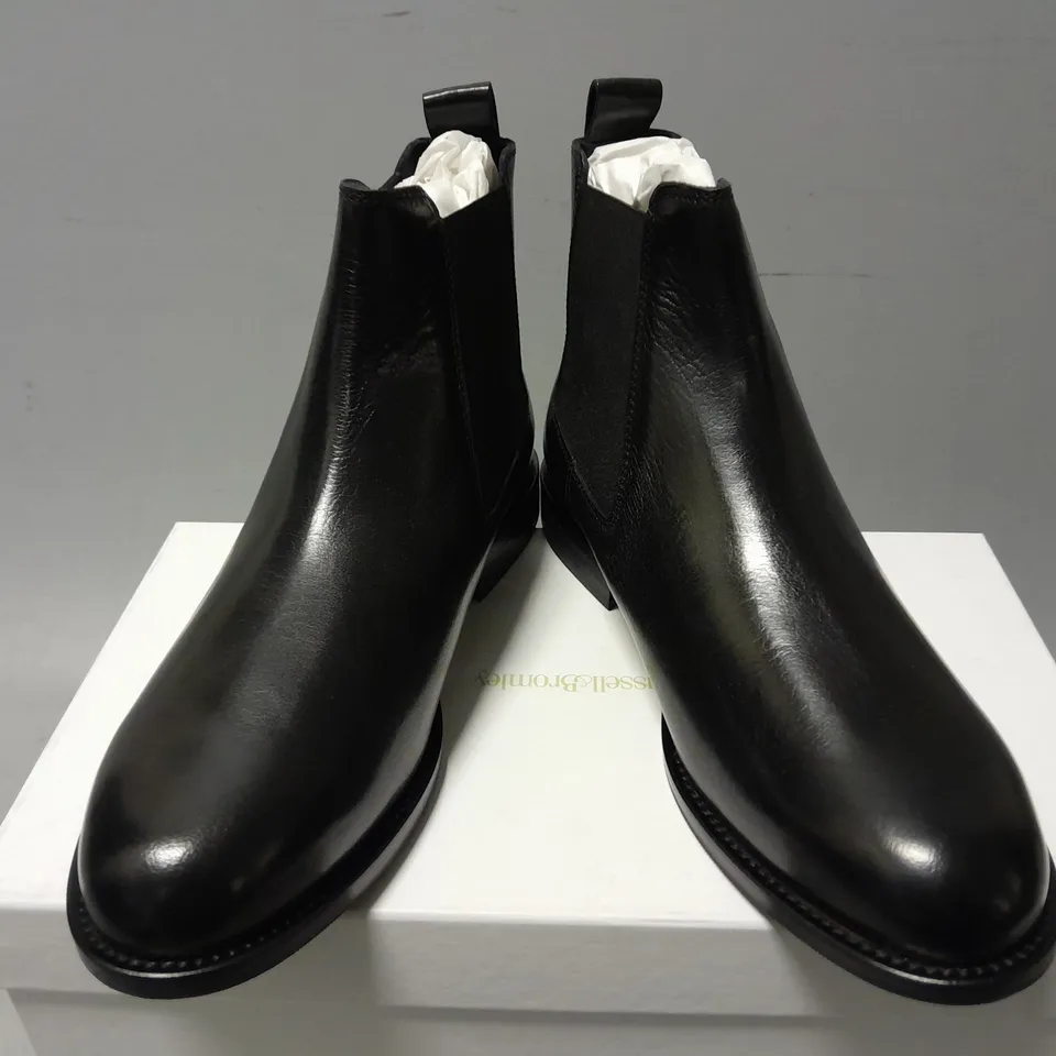 BOXED PAIR OF RUSSELL & BROMLEY BOND CHELSEA LOW ANKLE BOOT IN BLACK - SIZE 39